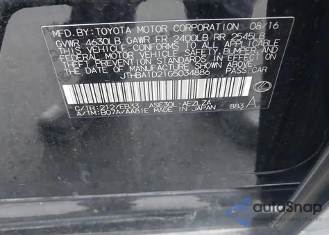 2016 Lexus Is 200T z USA, uszkodzony, nr VIN JTHBA1D21G5034886